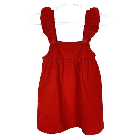 Cat & Jack Corduroy Dress Red Sleeveless Ruffle Sleeve Baby Girls 12 Months - Picture 1 of 10